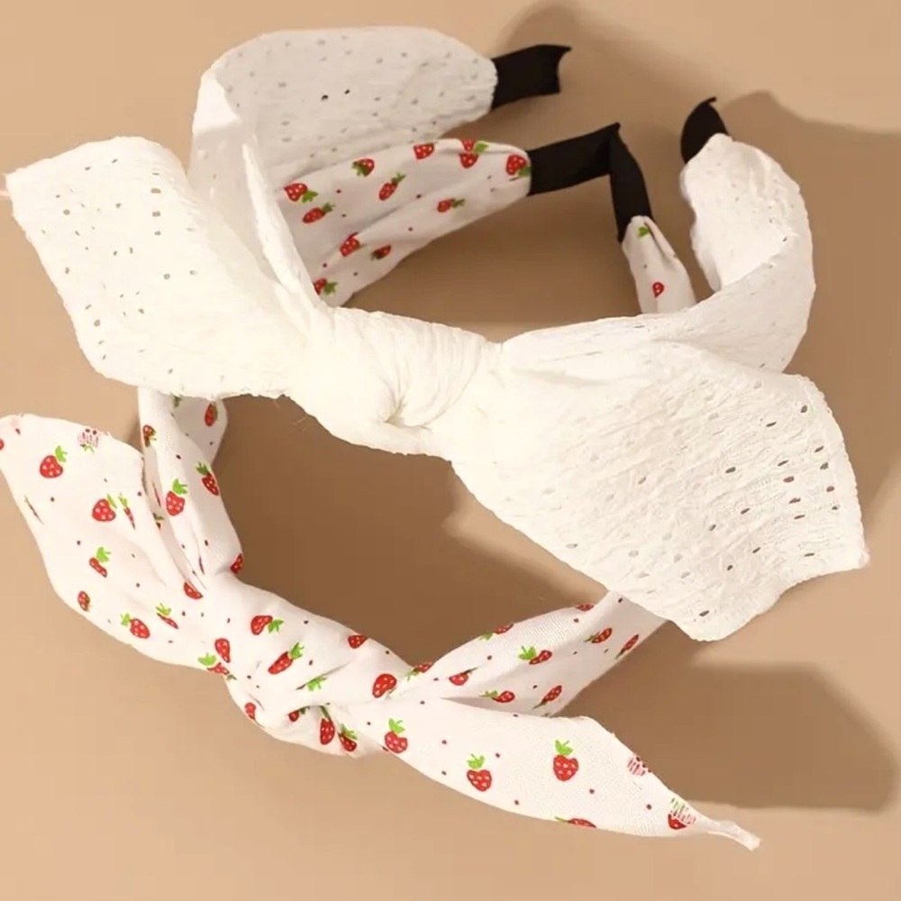 🎀 3/$30 Girly Sweet Headbands set of 2 Strawberry and Lace Vintage Retro Hair
